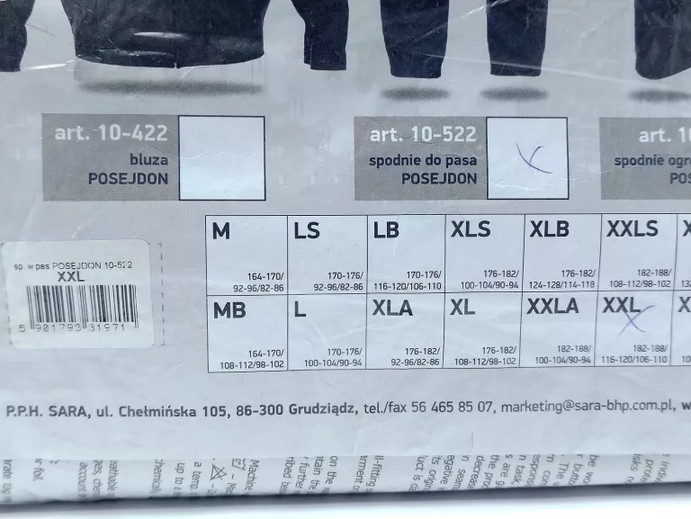 SPODNIE ROBOCZE DO PASA SARA POSEJDON 10-522 XXL