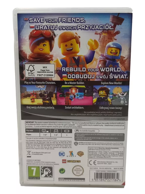 GRA NINTENDO SWITCH THE LEGO MOVIE 2 VIDEOGAME LEGO PRZYGODA 2 PL