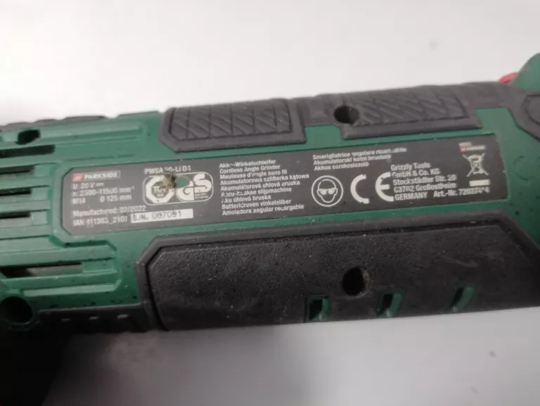 PARKSIDE AKUMULATOROWA SZLIFIERKA KĄTOWA 20 V KOMPLET