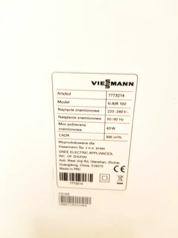 OCZYSZCZACZ POWIETRZA VIESSMANN V-AIR 100
