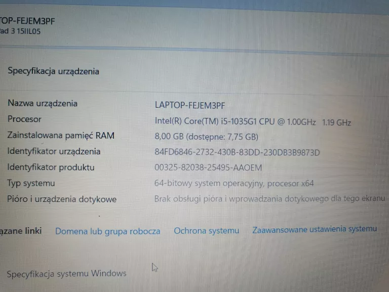LAPTOP LENOVO IDEAPAD 3 15 IIL05 INTEL CORE I5-1035G1/8GB RAM/500 GB HDD