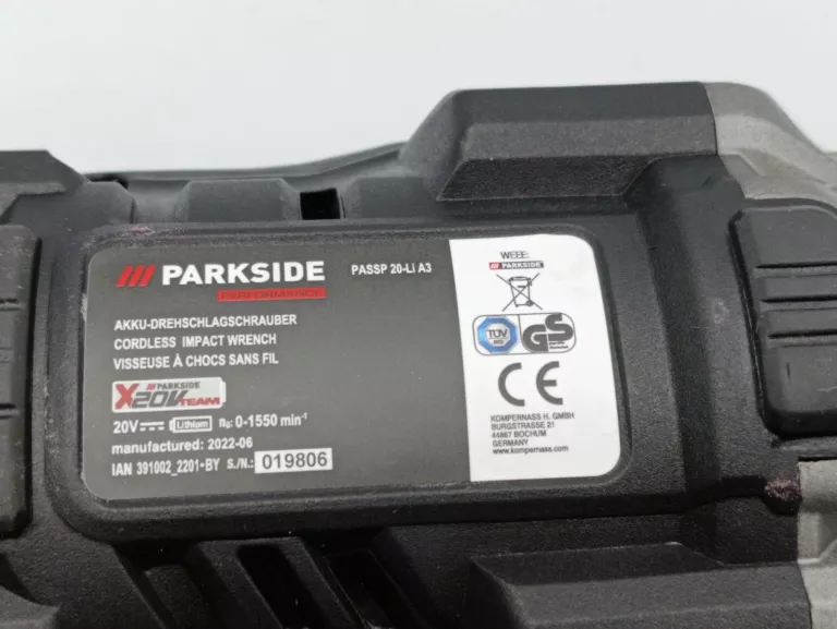 KLUCZ UDAROWY PARKSIDE PASSP 20-LI A3