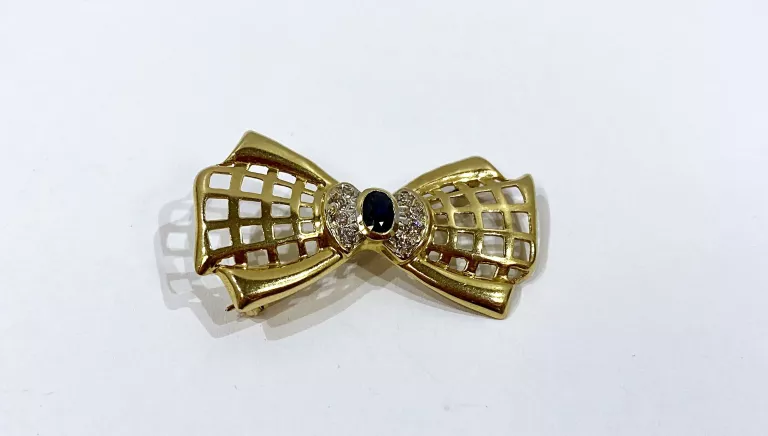 ZŁOTA BROSZKA 585 KOKARDA KOKARDKA SZAFIREM 5,12 G 585