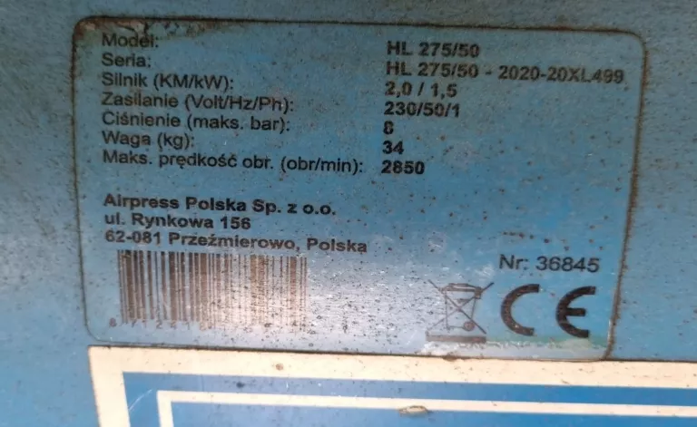 KOMPRESOR OLEJOWY SPECAIR HL 275/50 SPECAIR 50 L 8 BAR