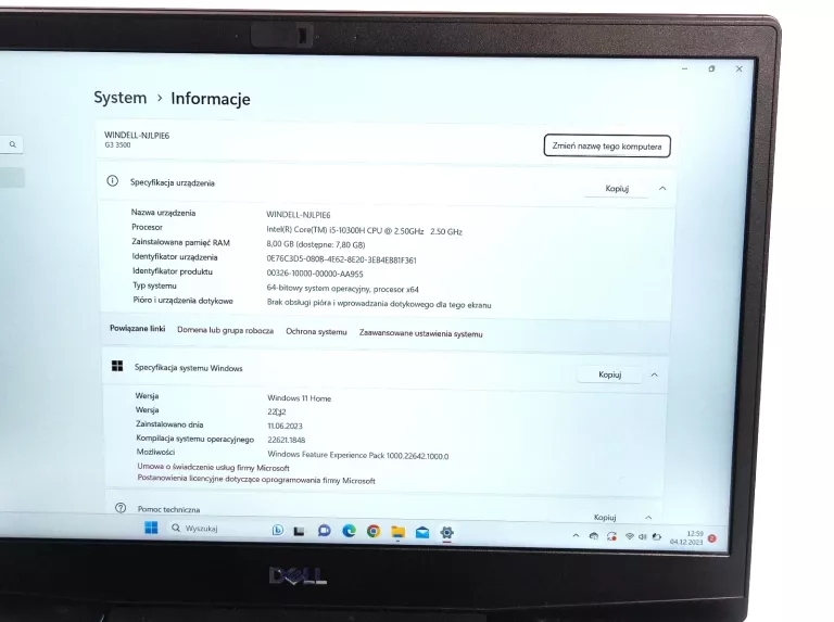 LAPTOP DELL INSPIRON G3 15 3500 15,6 " INTEL CORE I5 8 GB / 512 GB