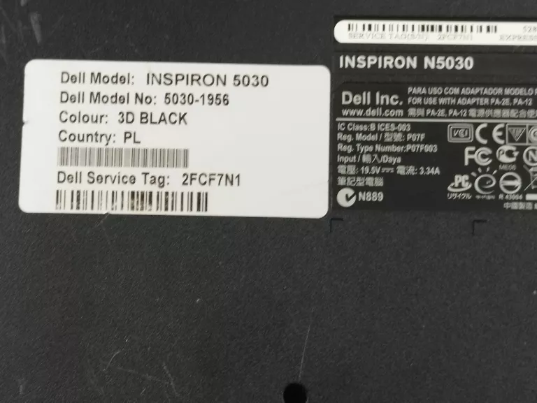 LAPTOP DELL N5030 15,6 " INTEL PENTIUM DUAL-CORE 4 GB / 320 GB