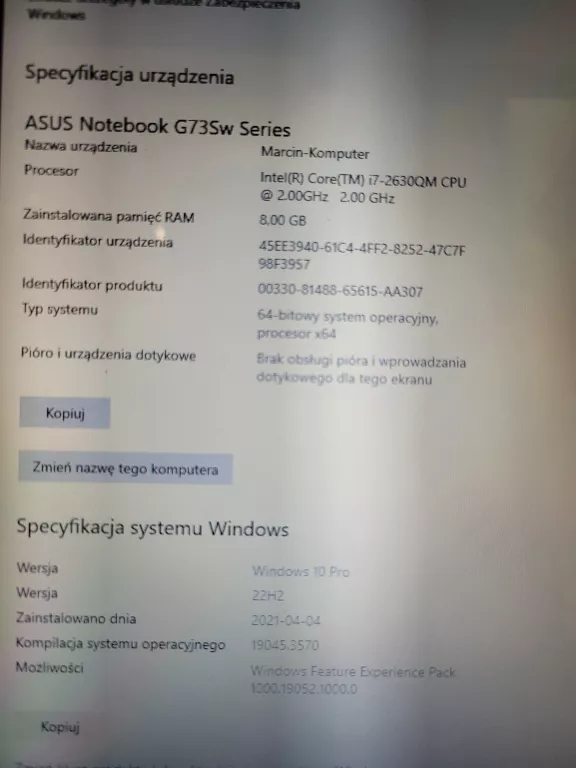 LAPTOP ASUS G73SW