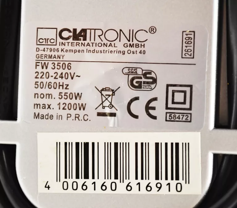 MASZYNKA DO MIELENIA MIĘSA CLATRONIC FW 3506 PUD