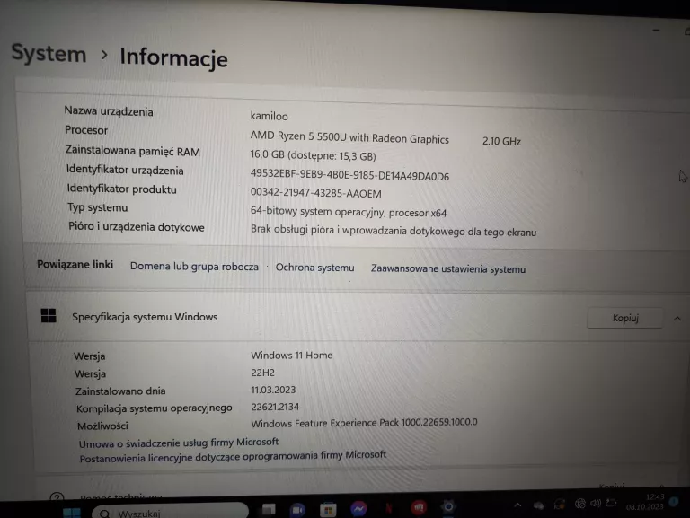 LAPTOP HP 15S-EQ2202NW 15,6" R5 5500U 16/512GB
