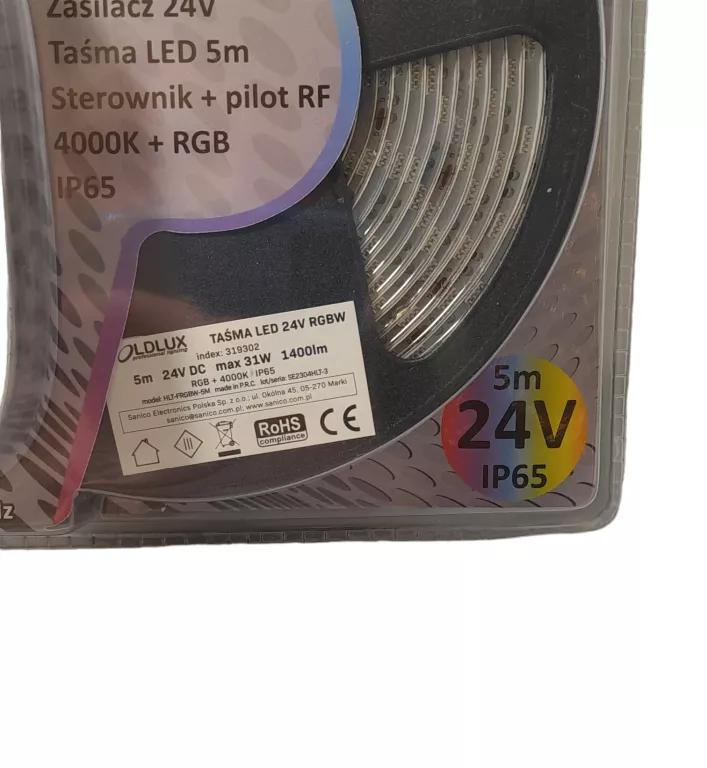 ZESTAW ZASILACZ 24V TASMA LED 5M STEROWNIK + PILOT RF