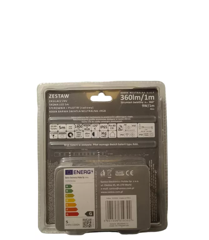 ZESTAW ZASILACZ 24V TASMA LED 5M STEROWNIK + PILOT RF