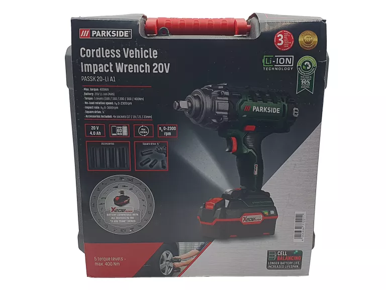 KLUCZ UDAROWY PARKSIDE PASSK 20-LI A1 20V 400NM - KOMPLET, STAN IDEALNY!