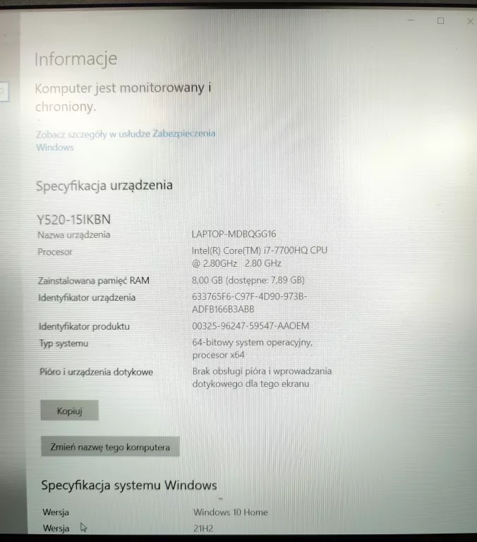 LAPTOP LENOVO LEGION Y520-15IKBN 80WK 15,6