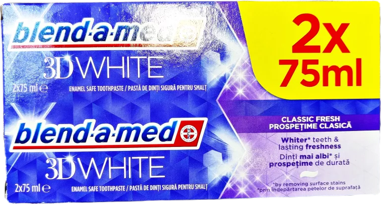 BLEND - A - MED 3D WHITE CLASSIC FRESH PASTA DO ZĘBÓW 2 X 75 ML OKAZJA!