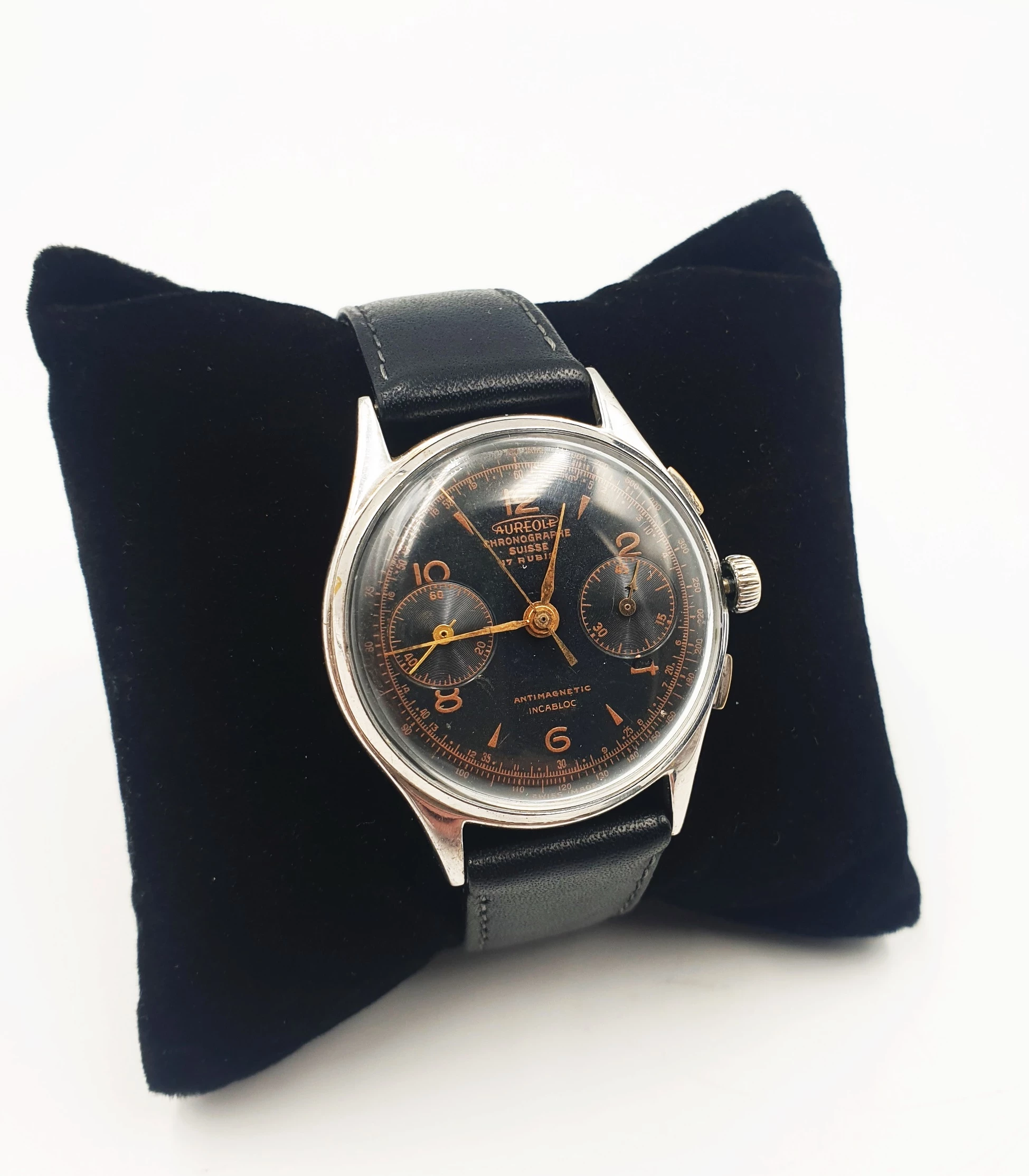 Montre De Poche Chronographe Suisse LEA - 17 Rubis, Antimagnétique, Fond Acier - Occasion Vintage