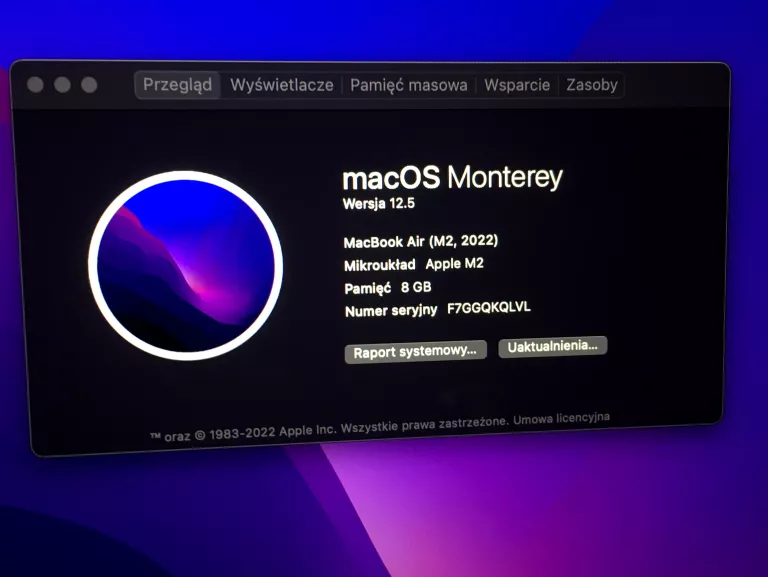 APPLE MACBOOK AIR 13.6 M2 8GB 256SSD 2022 SZARY