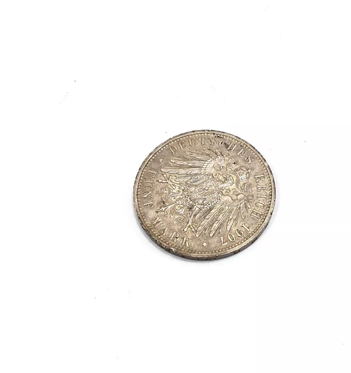 MONETA - 5 MAREK WILHELM II 1907 ROK