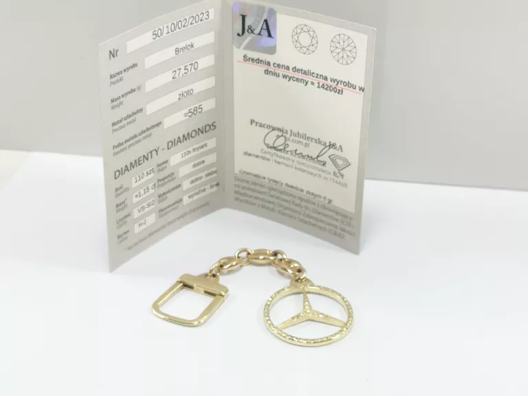 ZŁOTY 585 BRELOK MERCEDES DIAMENTY 1,15CT BRYLANTY CERTYFIKAT