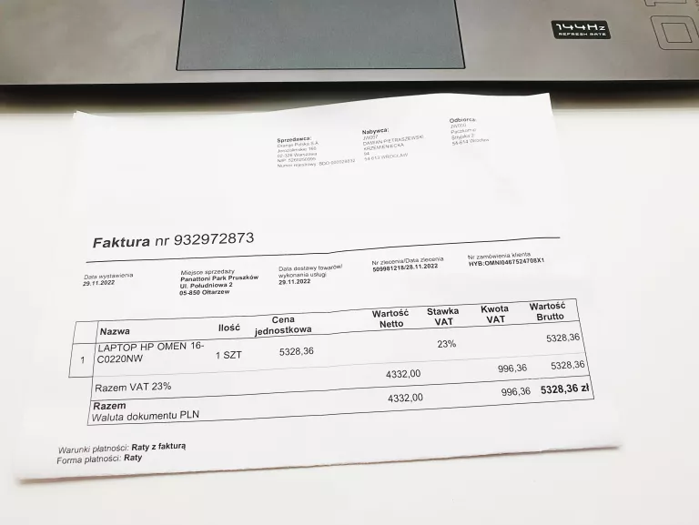 LAPTOP HP OMEN 16-C0220NW RYZEN5 16/512 3050TI GW