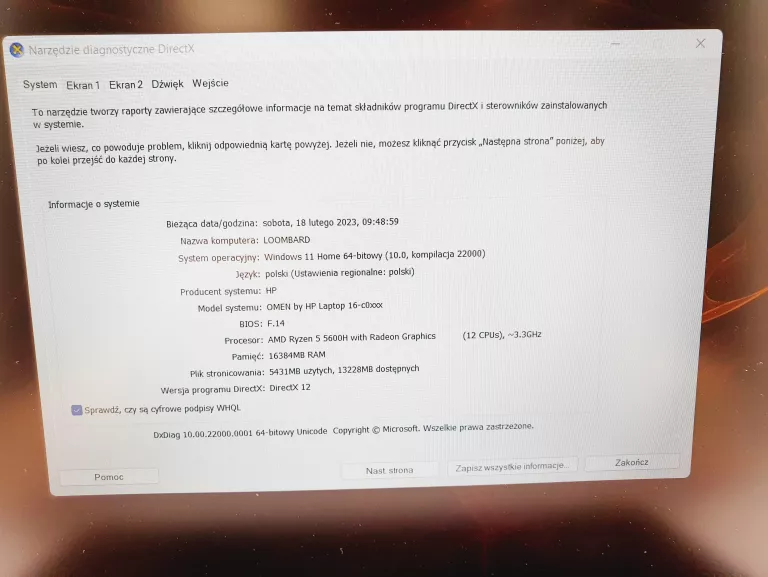 LAPTOP HP OMEN 16-C0220NW RYZEN5 16/512 3050TI GW