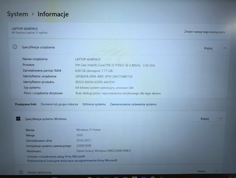 !!! OKAZJA !!! LAPTOP HP PAVILION ( 15-EG0052NW )