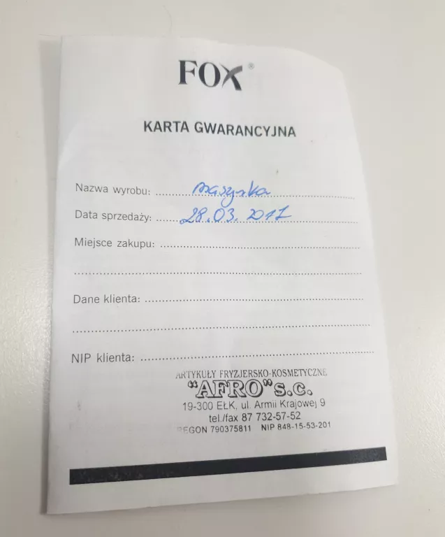 MASZYNKA DO STRZYŻENIA FOX COMET