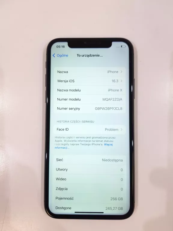 TELEFON IPHONE X 256GB (NIE DZIAŁA FACE ID)