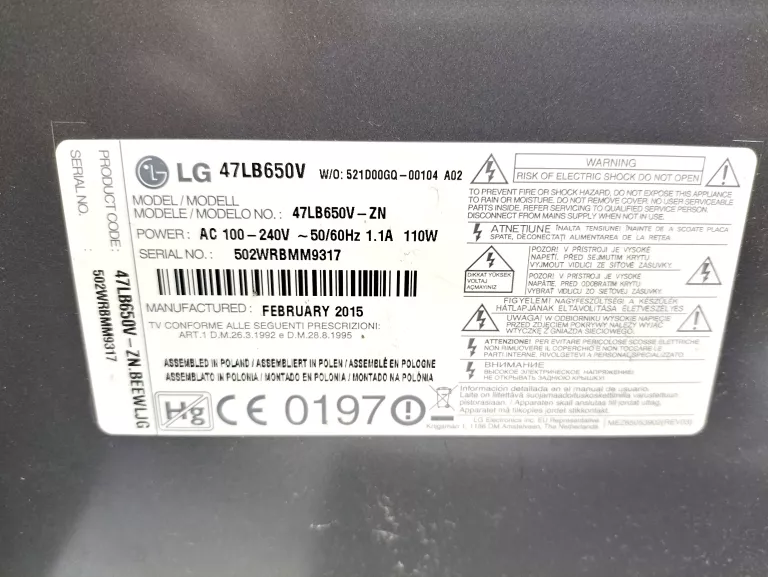 TELEWIZOR LG 47LB650V+PILOT