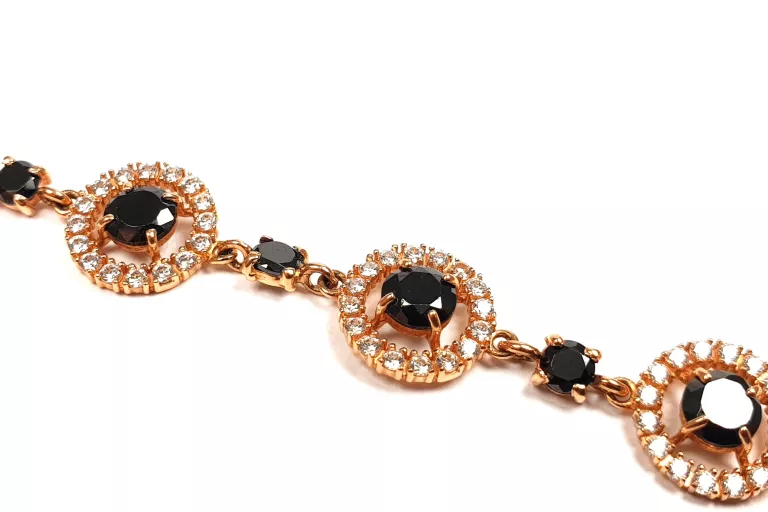 ZŁOTA BRANSOLETKA CZARNE KAMIENIE CYRKONIA 17,5CM