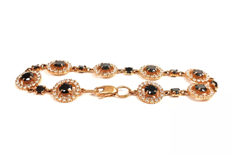 ZŁOTA BRANSOLETKA CZARNE KAMIENIE CYRKONIA 17,5CM