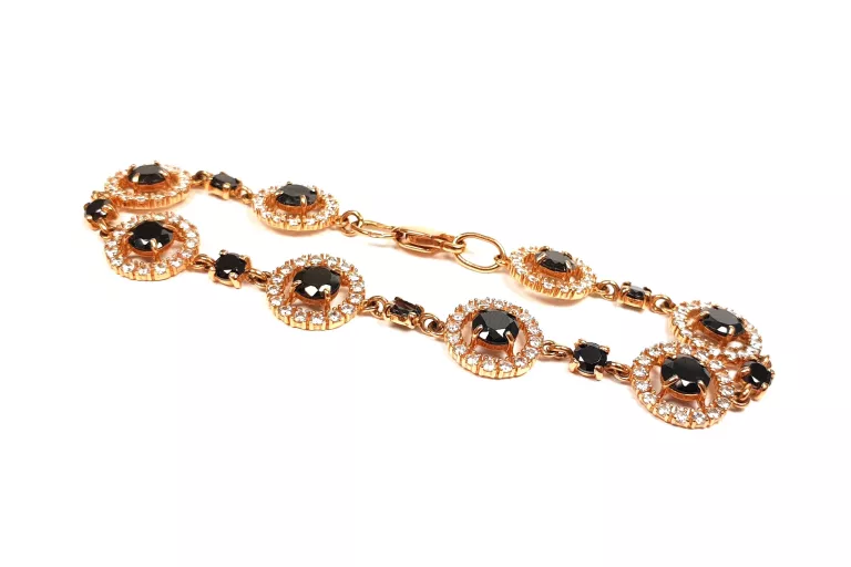 ZŁOTA BRANSOLETKA CZARNE KAMIENIE CYRKONIA 17,5CM