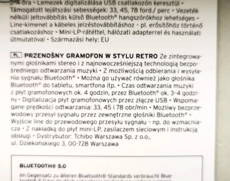 GRAMOFON PRZENOŚNY TCHIBO RETRO