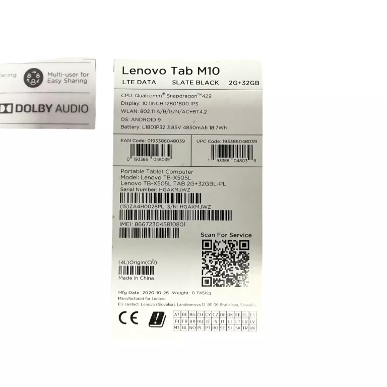 TABLET LENOVO TABM10 KONTO GOOGLE