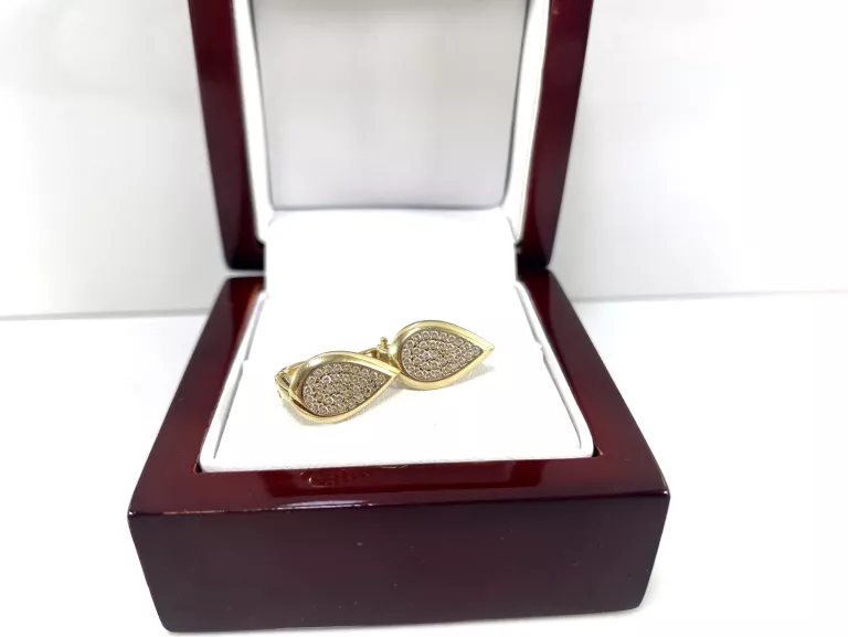 ZŁOTE KOLCZYKI KROPLA CYRKONIE 585 2,58G ANGIELSKI