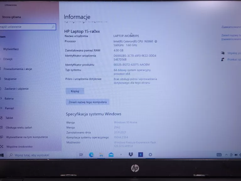 LAPTOP HP 15-RE073 ŁADOWARKA