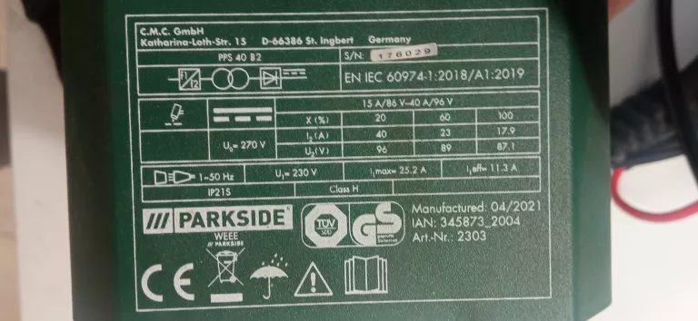 PRZECINARKA PLAZMOWA PARKSIDE PPS 40 B2