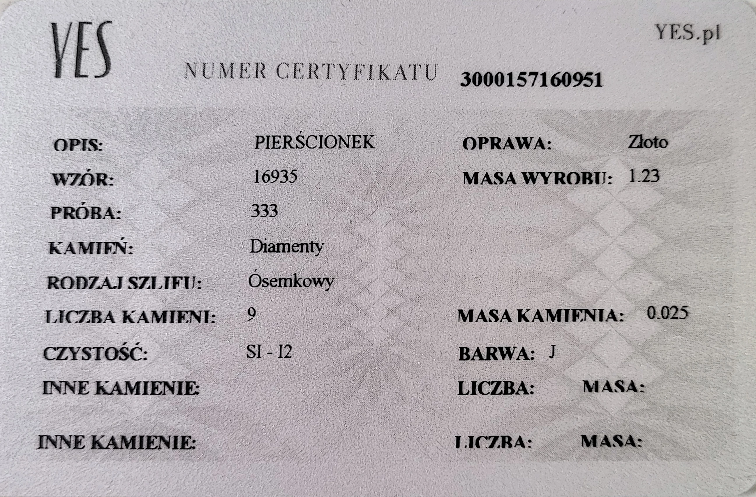 Yesref PIERŚCIONEK 333 Z DIAMENTAMI, CERTYFIKAT YES | Pierścionki, obrączki ...
