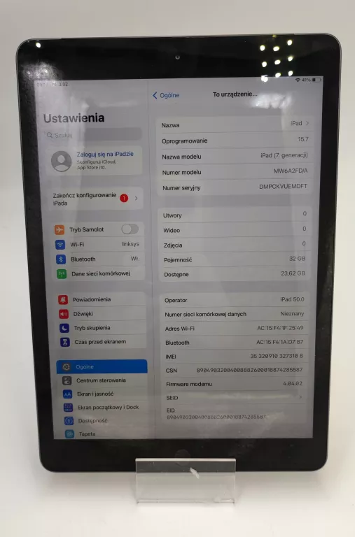 APPLE IPAD 7 15.7 MODEL MW6A2FD/A 2198 32GB WARTO