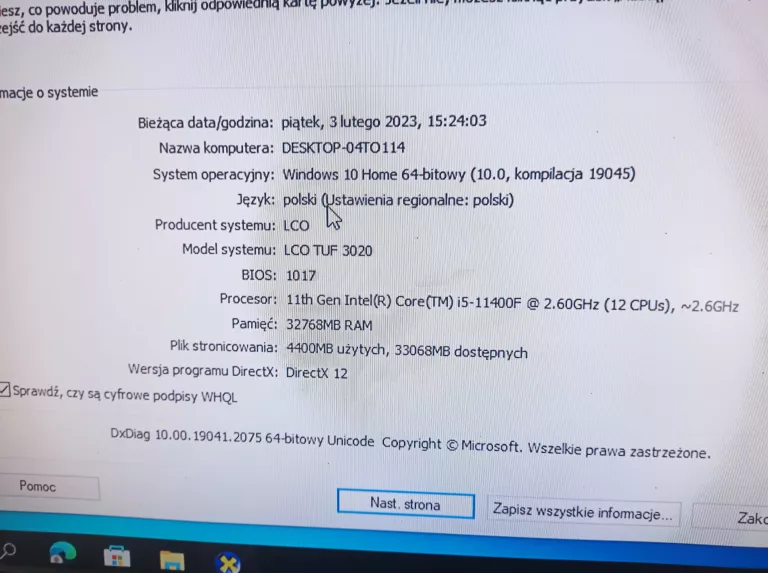 KOMPUTER LCO TUF 1060 I5-11400KF 32GB RAM 500GB