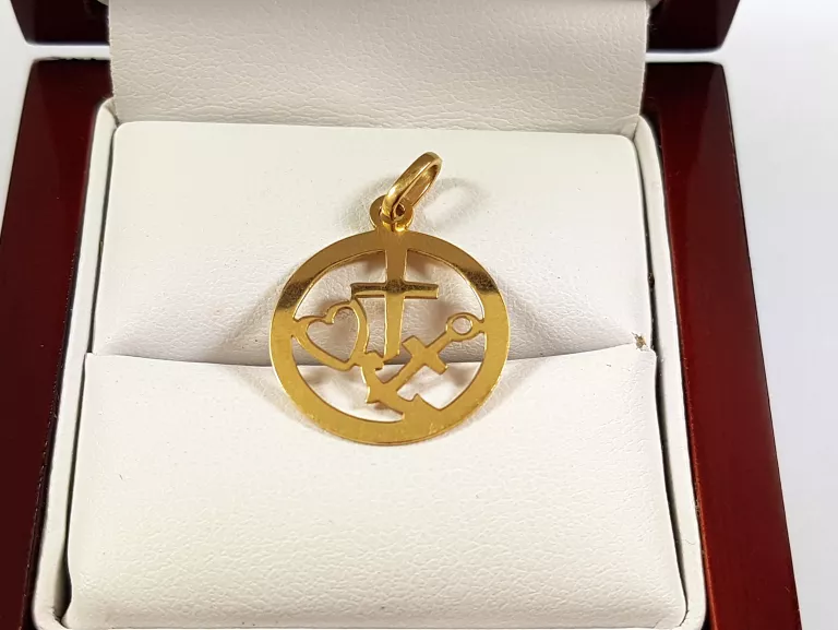 ZŁOTA ZAWIESZKA KRZYŻ SERCE KOTWICA 750 1,17G