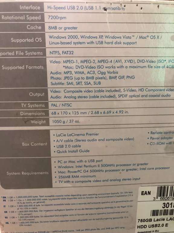 DYSK MULTIMEDIALNY DO TV LACIE LACINEMA 750GB