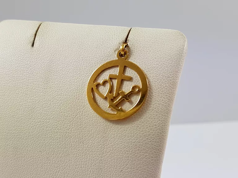 ZŁOTA ZAWIESZKA KRZYŻ SERCE KOTWICA 750 1,17G