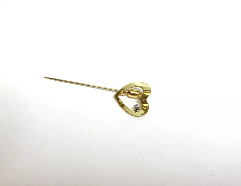 ZŁOTA BROSZKA SERDUSZKO Z DIAMENTEM / 18KT