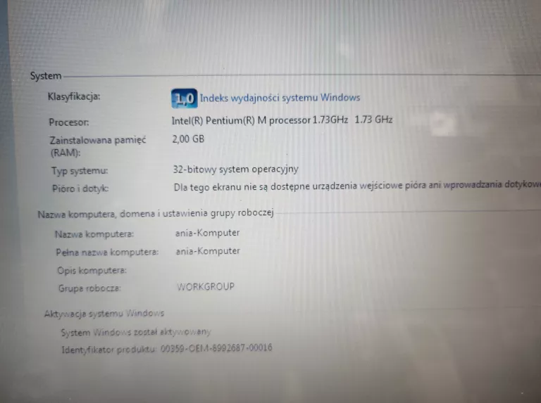 LAPTOP SONY VAIO PCG-7L1M 2/80 GB INTEL PENTUIM M