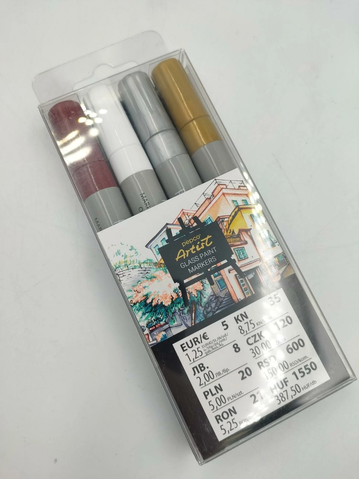 MARKERY PEPCO ARTIST GLASS PAINT 4 SZTUKI Pisaki, mazaki, flamastry