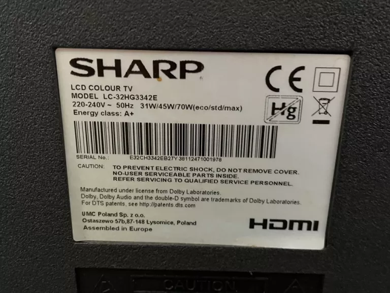TELEWIZOR SHARP 32" LC-32HG3342E