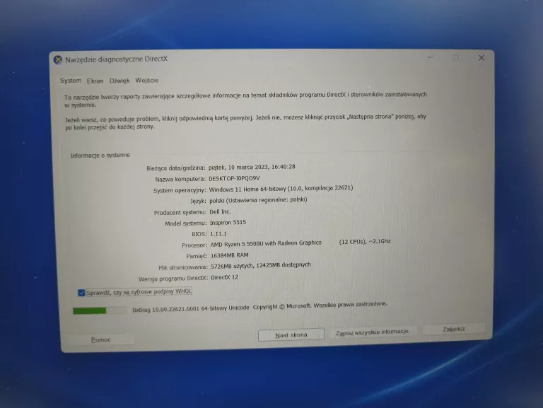 DELL INSPIRON 5515 RYZEN 5 5500U/16GB/512/WIN11