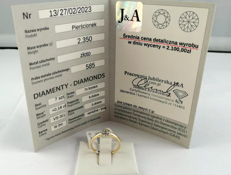 PIERŚCIONEK 585 2,35G 7X BRYLANT =0,18CT R.15