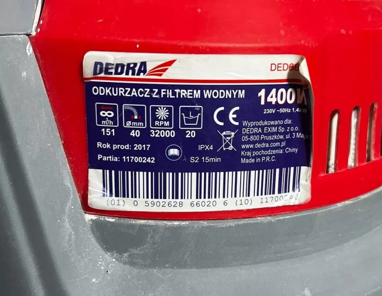ODKURZACZ PRZEMYSŁOWY DEDRA DED6602 1400 W