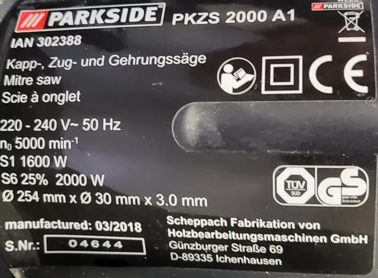 PARKSIDE PIŁA UKOŚNA PZKS 2000 A1 LASER 2000 W